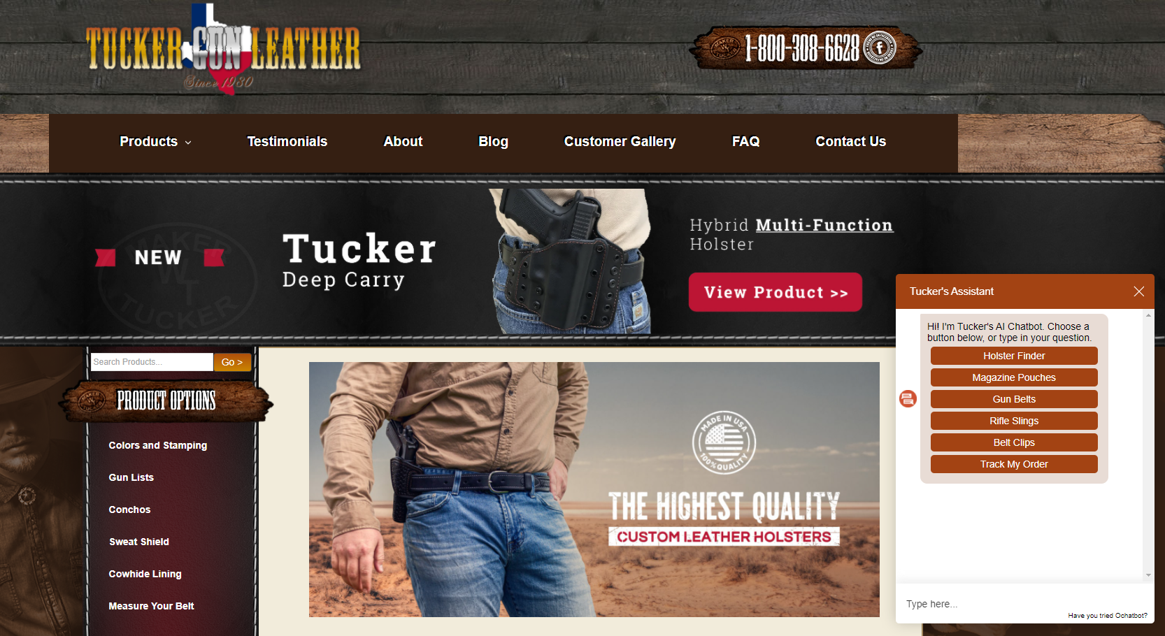 Screen shot of the Tucker Gun Leather Homepage